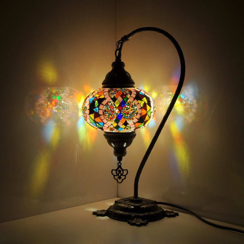 MoslandHome Handmade Turkish Mosaic Swan Neck Table Lamp