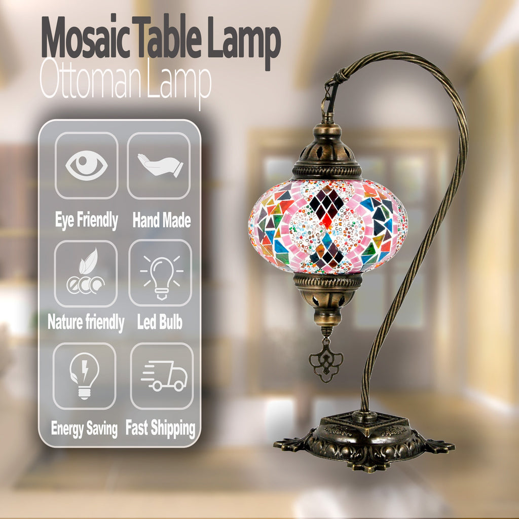 MoslandHome Handmade Turkish Mosaic Swan Neck Table Lamp