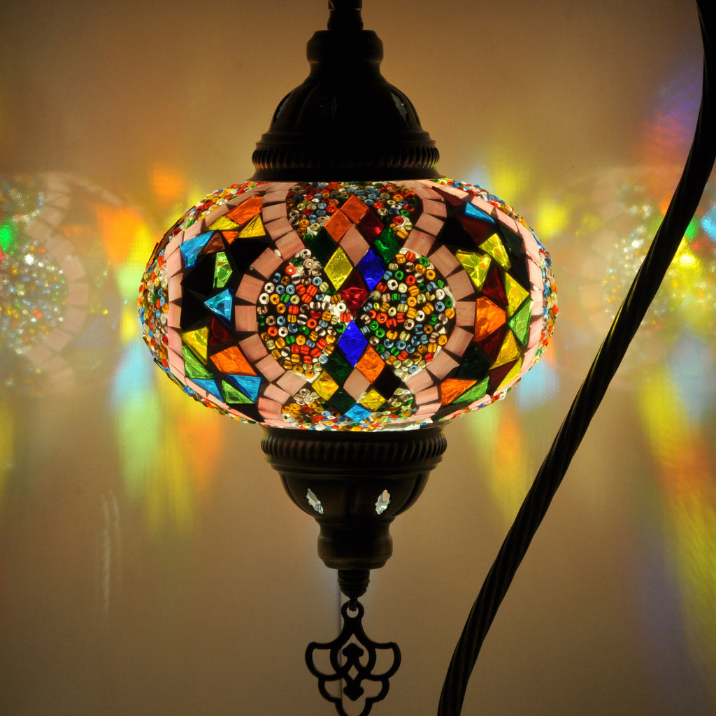 MoslandHome Handmade Turkish Mosaic Swan Neck Table Lamp