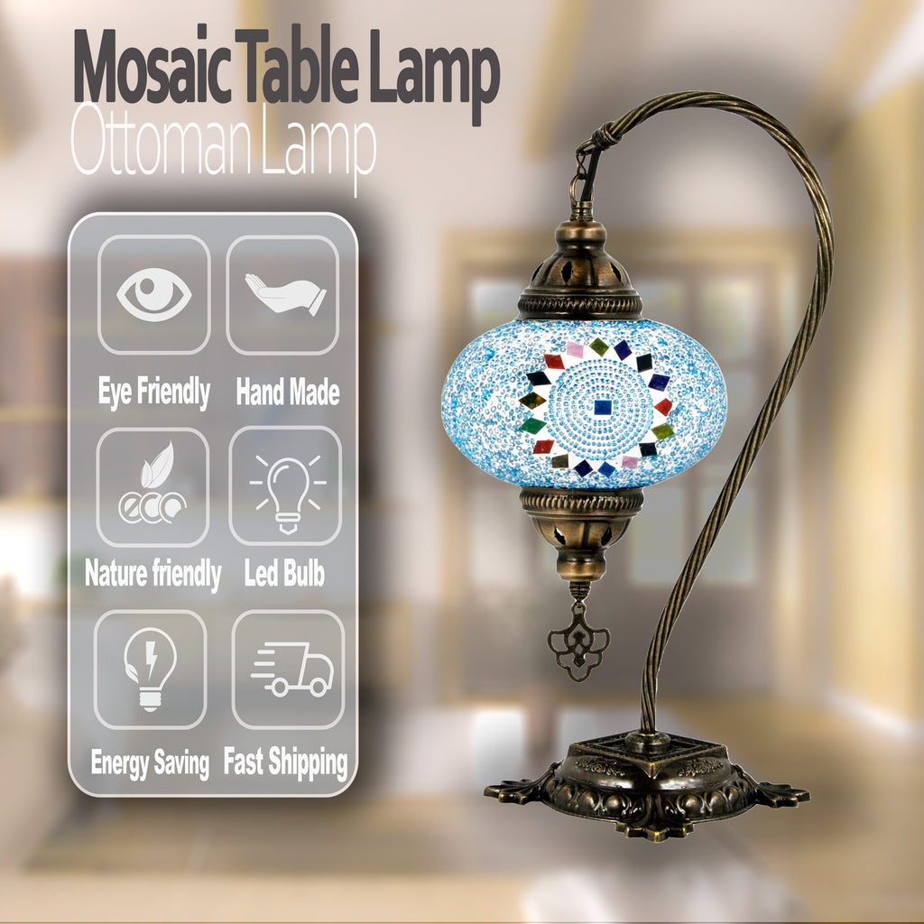MoslandHome Handmade Turkish Mosaic Swan Neck Table Lamp