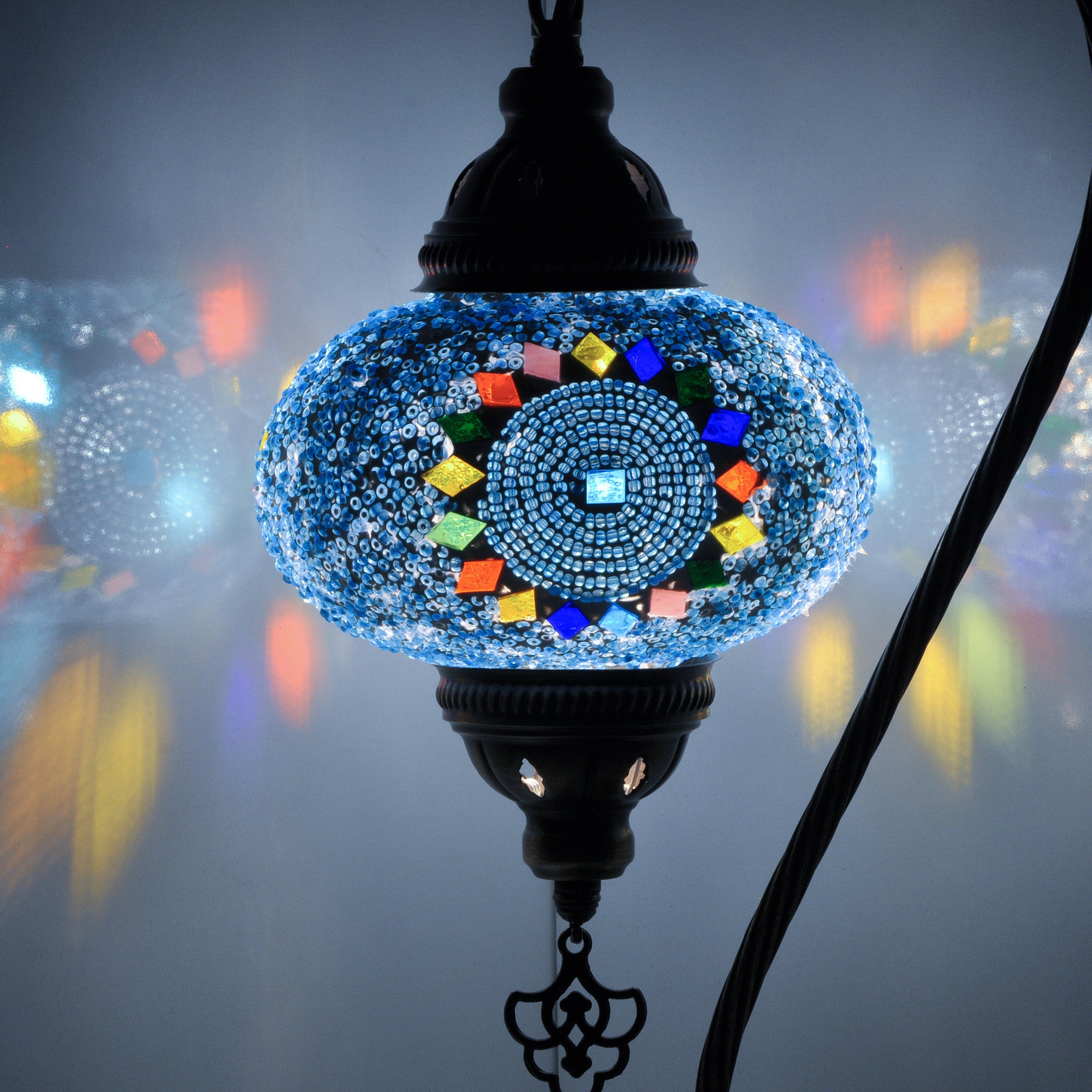 MoslandHome Handmade Turkish Mosaic Swan Neck Table Lamp