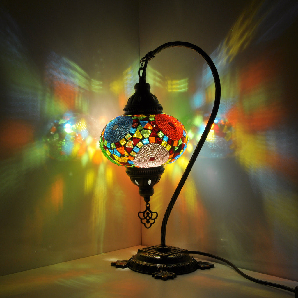 MoslandHome Handmade Turkish Mosaic Swan Neck Table Lamp