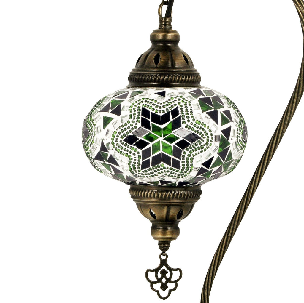 MoslandHome Handcrafted Turkish Mosaic Glass Swan Neck Table Lamp with LED Bulb