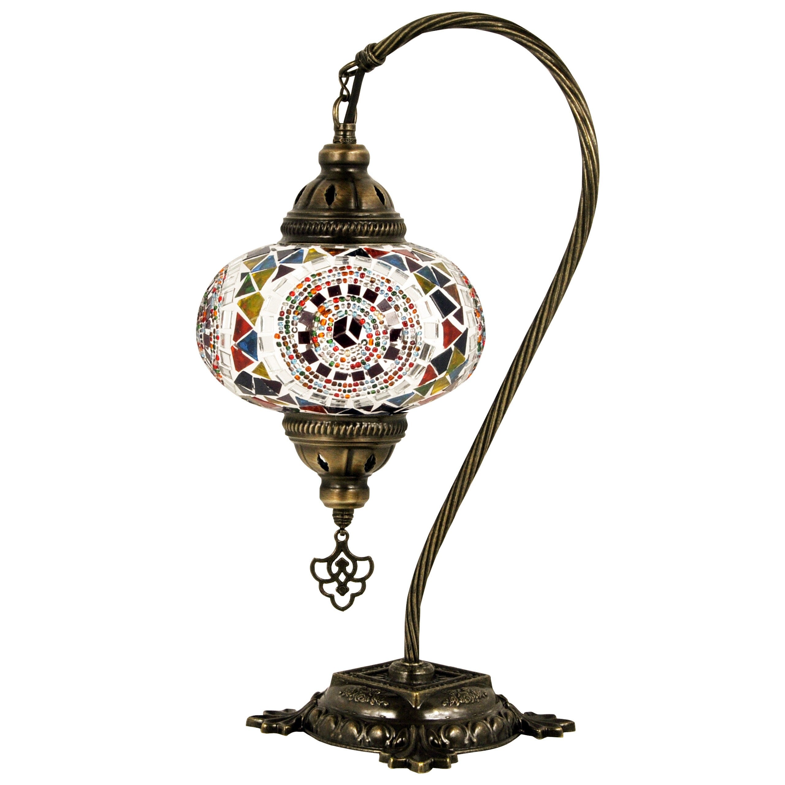 MoslandHome Handmade Turkish Mosaic Table Lamp Swan Neck Tiffany 6.5in