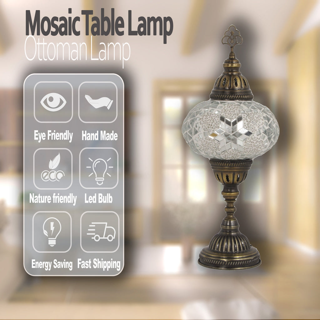 MoslandHome Handmade Turkish Mosaic Table Lamp with Led Bulb 6.5in