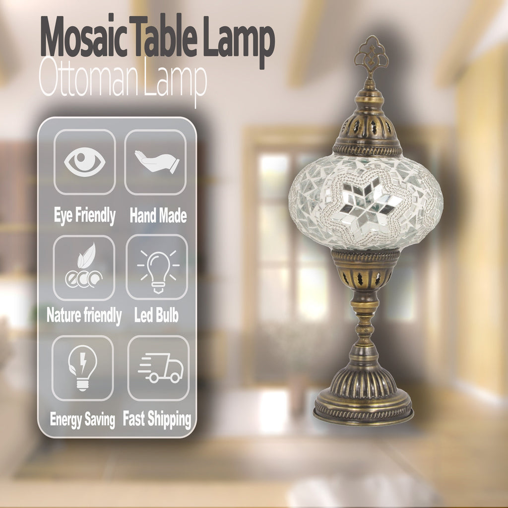 MoslandHome Handmade Turkish Mosaic Table Lamp 6.5in White