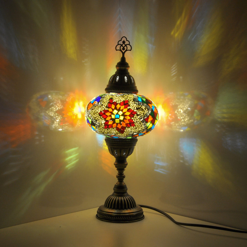 MoslandHome Handmade Turkish Mosaic Lamp: Bohemian Glass Table Lamp 6.5in