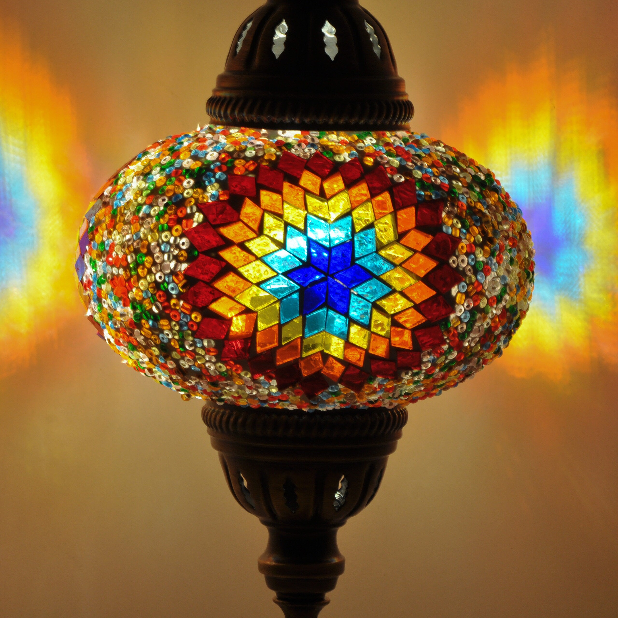MoslandHome Handmade Turkish Mosaic Table Lamp Bohemian 6.5in