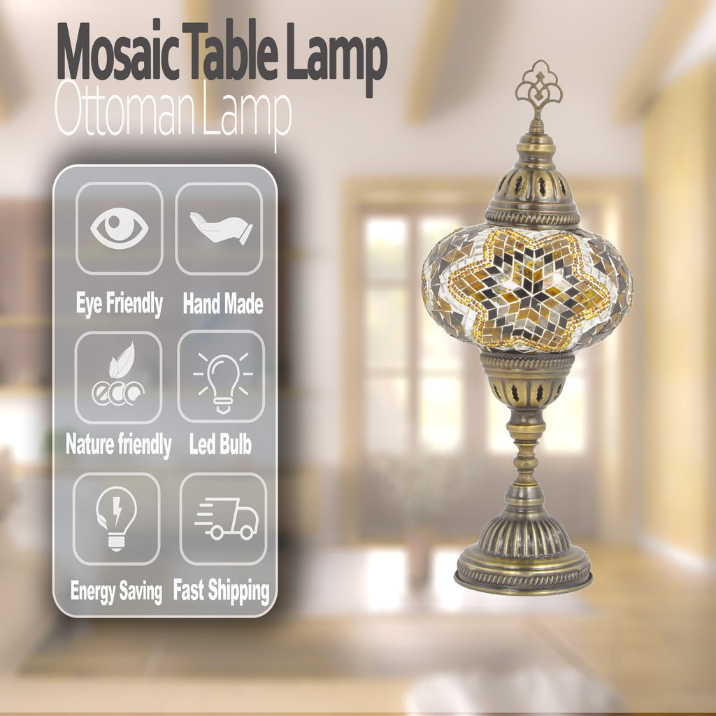 MoslandHome Handmade Turkish Mosaic Glass Table Lamp 6.5in