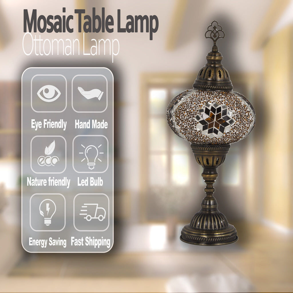 MoslandHome Handmade Turkish Mosaic Table Lamp 6.5in Brass