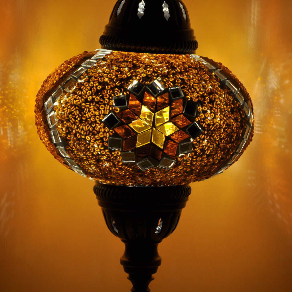 MoslandHome Handmade Turkish Mosaic Table Lamp 6.5in Brass
