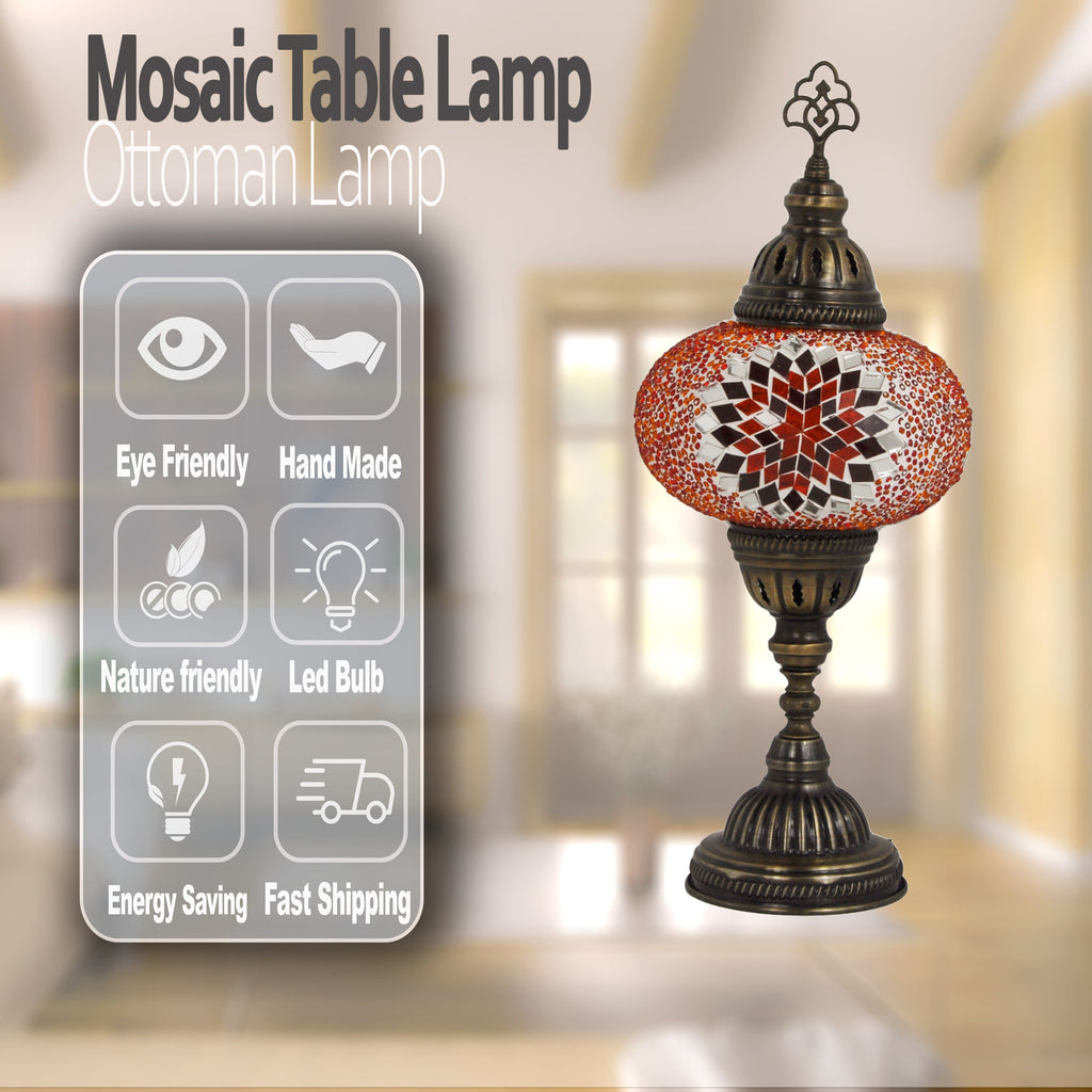 MoslandHome Handmade Turkish Mosaic Table Lamp Bohemian Night Light 6.5in Globe