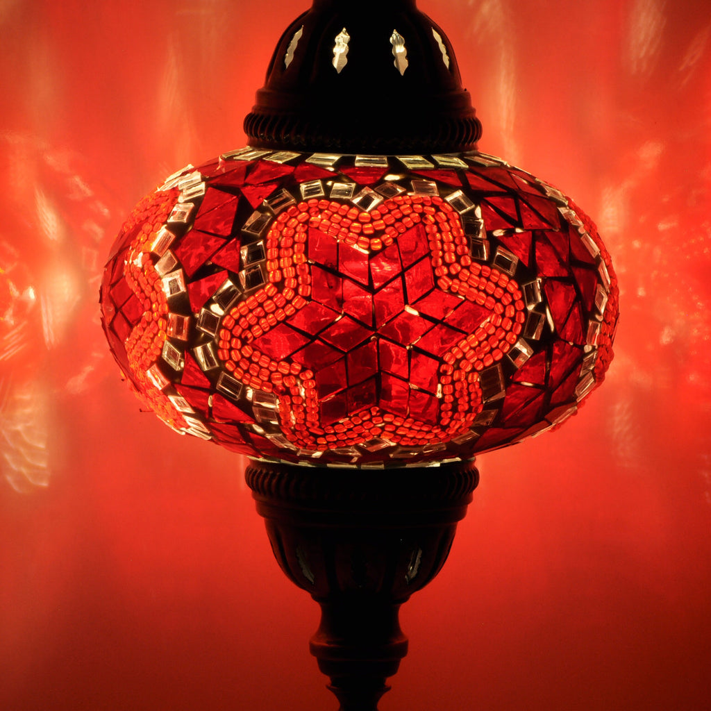 MoslandHome Handmade Turkish Mosaic Table Lamp Bedside Red Gold