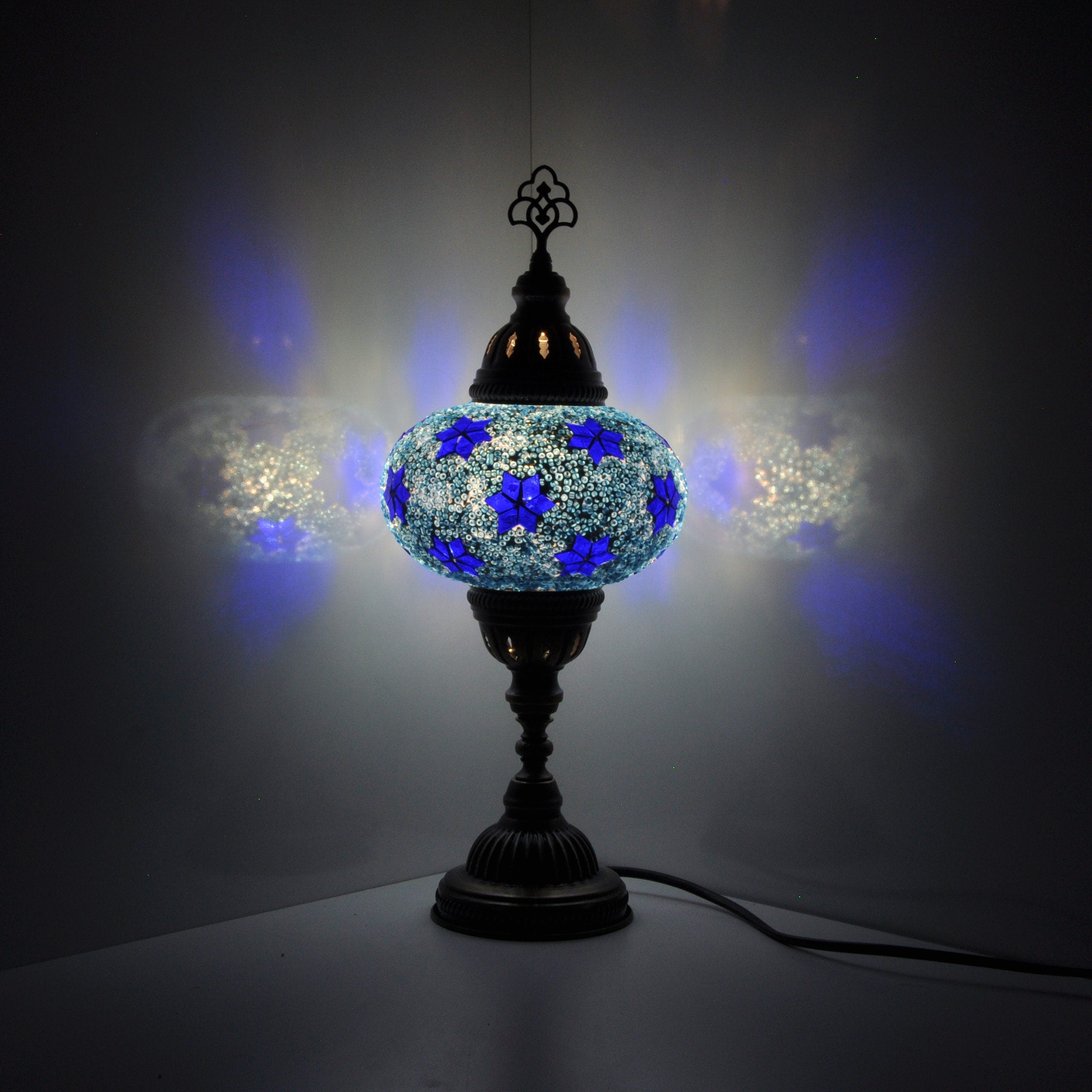 MoslandHome Handmade Turkish Mosaic Table Lamp Bohemian Night Light Blue