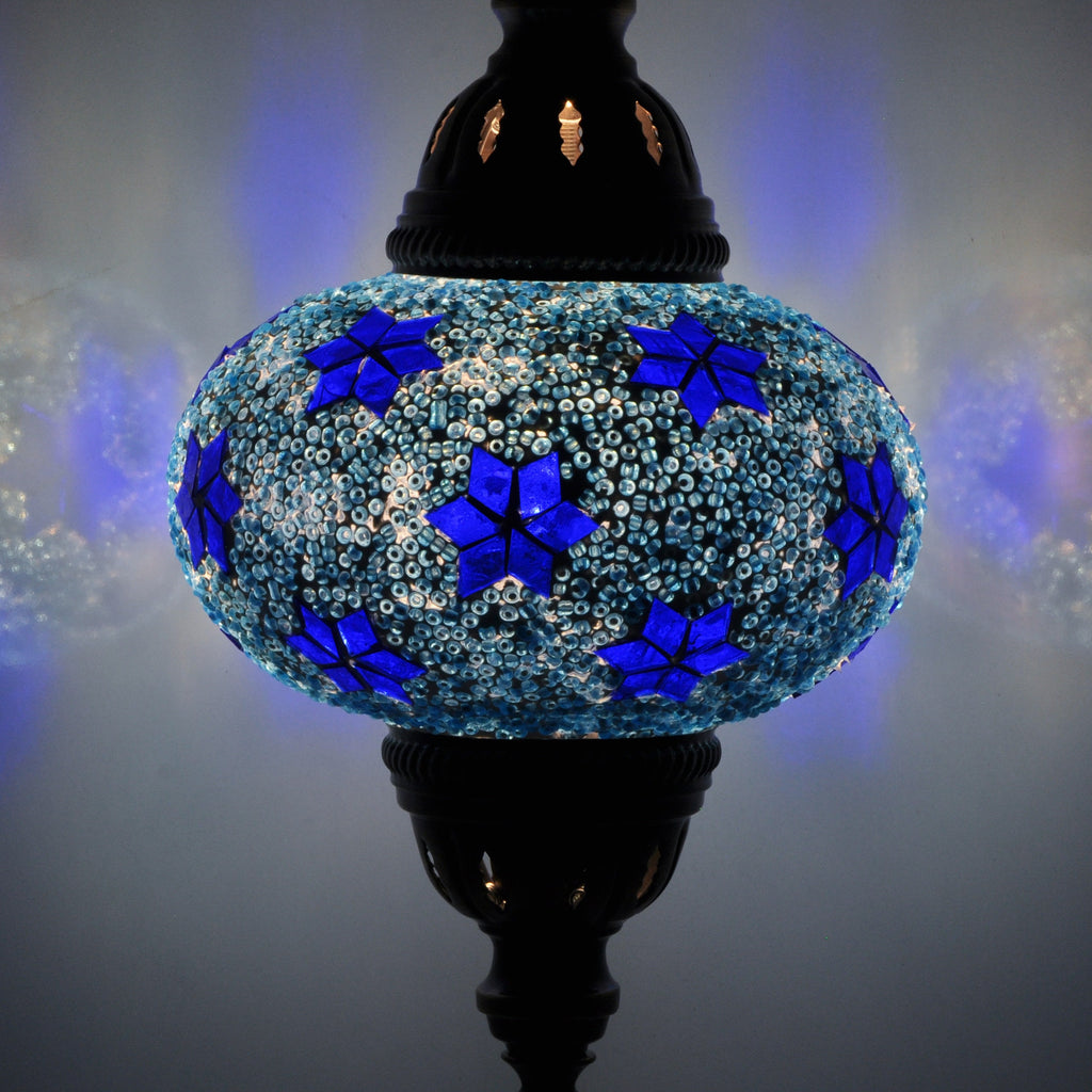 MoslandHome Handmade Turkish Mosaic Table Lamp Bohemian Night Light Blue
