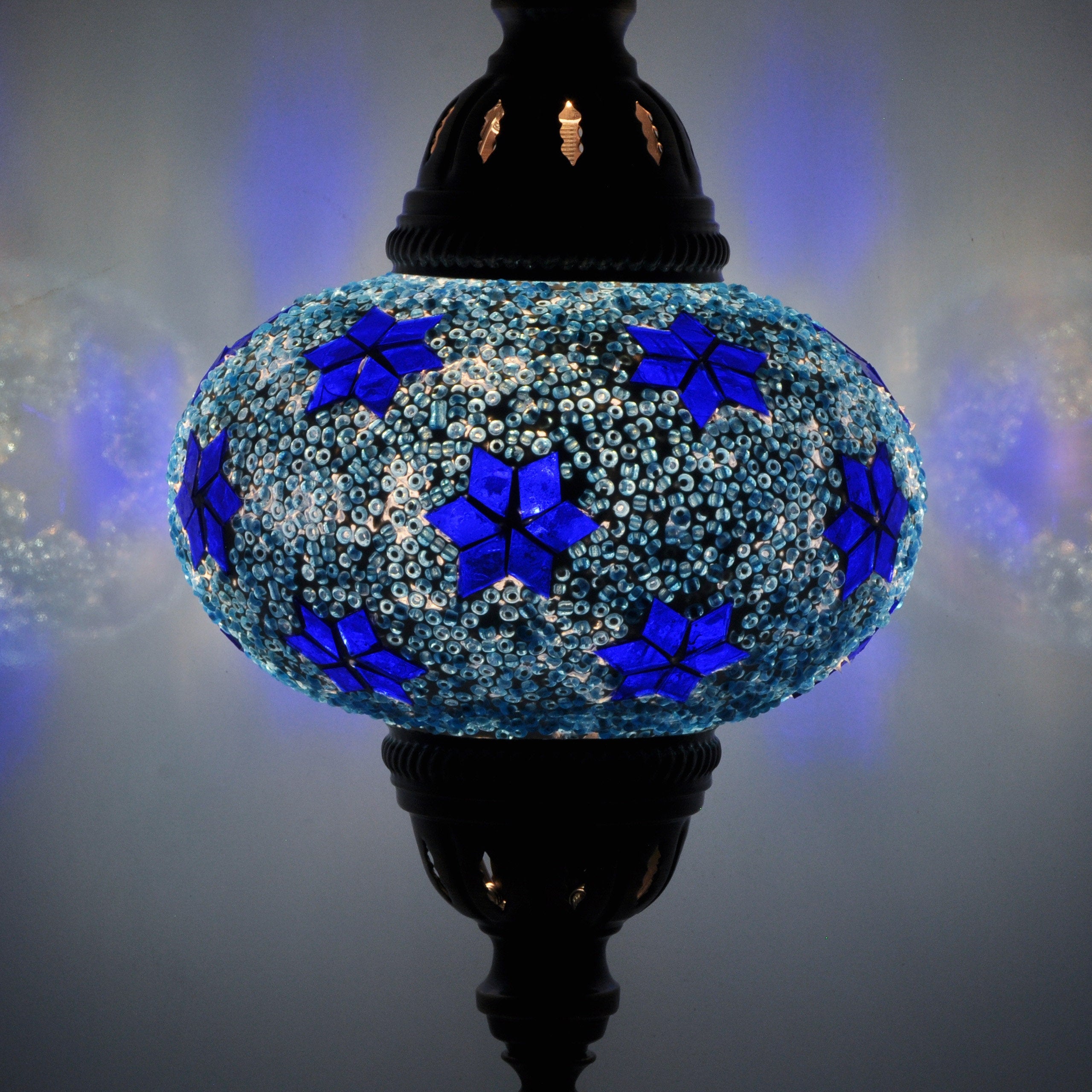 MoslandHome Handmade Turkish Mosaic Table Lamp Bohemian Night Light Blue