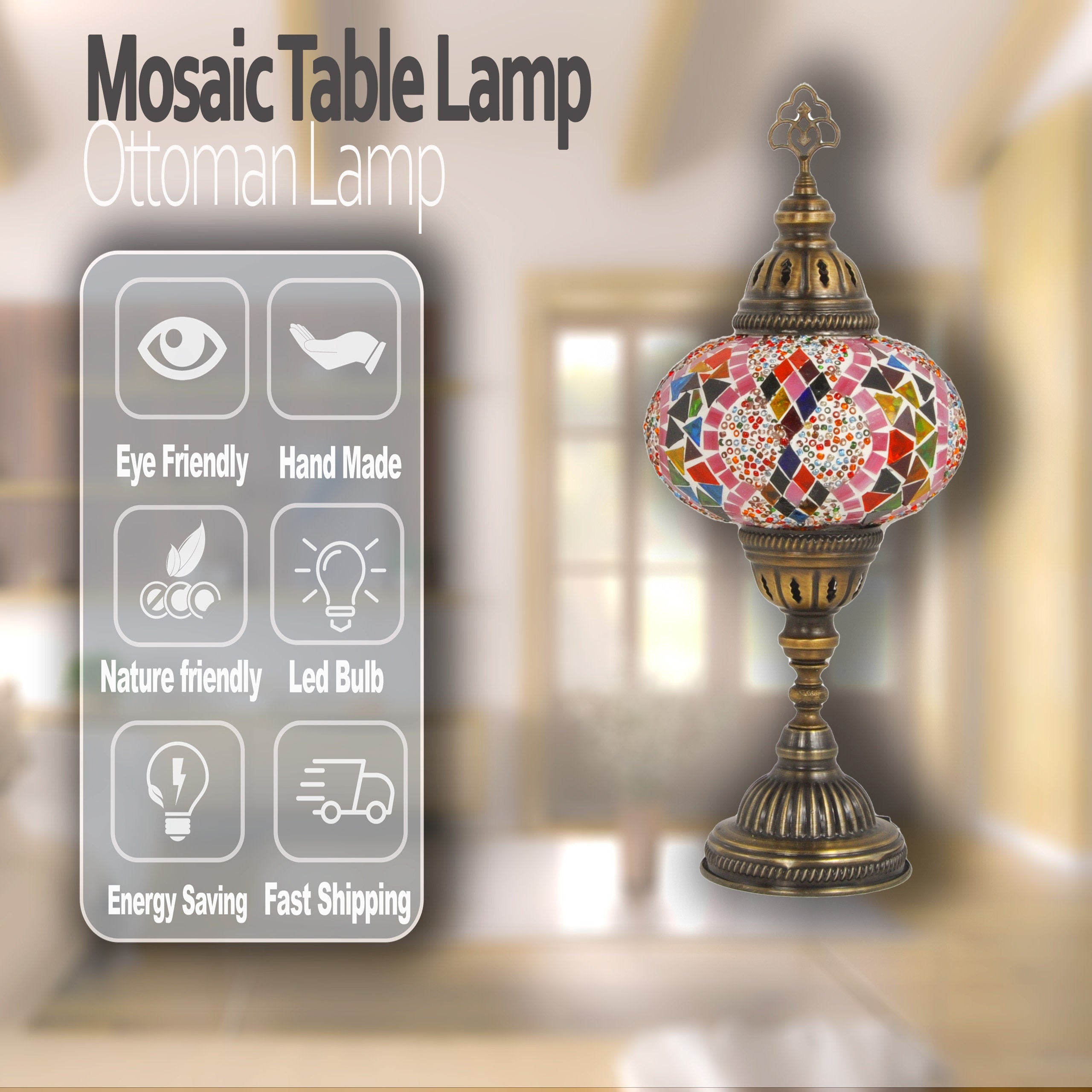 MoslandHome Handmade Turkish Mosaic Lamp 6.5in Diameter