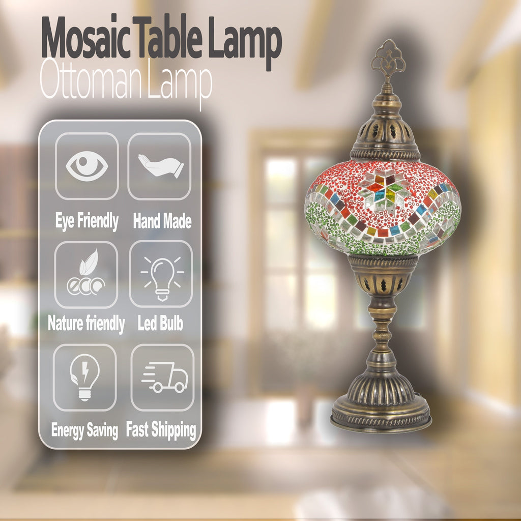 MoslandHome Handmade Turkish Mosaic Table Lamp Bohemian 6.5in
