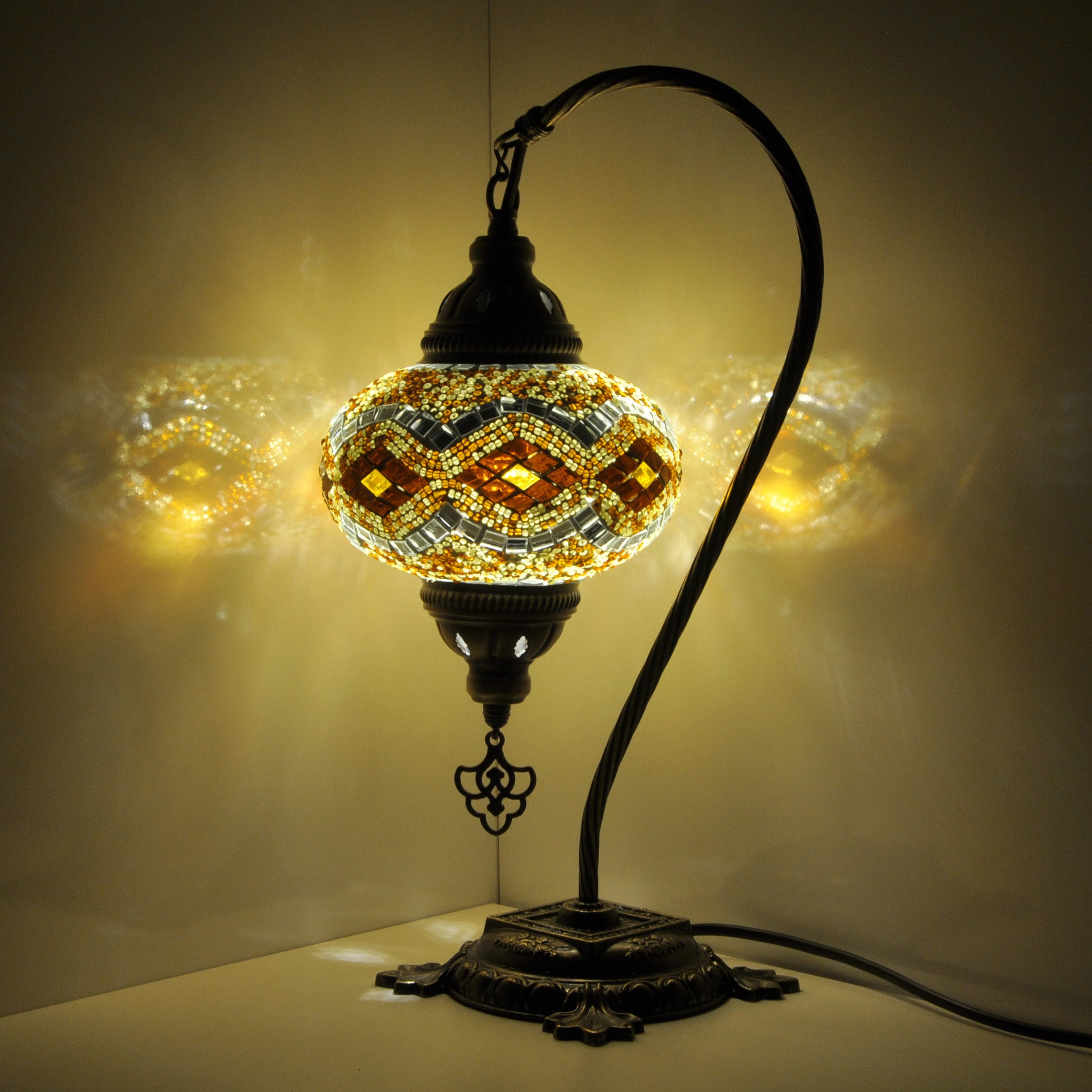MoslandHome Turkish Moroccan Mosaic Glass Swan Neck Table Lamp