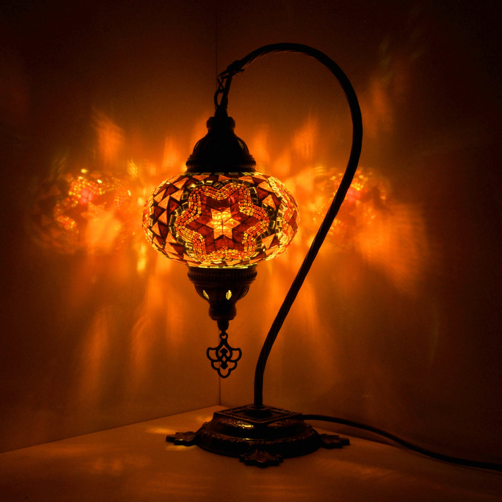 MoslandHome Turkish Mosaic Table Lamp Handmade Swan Neck 16.5in