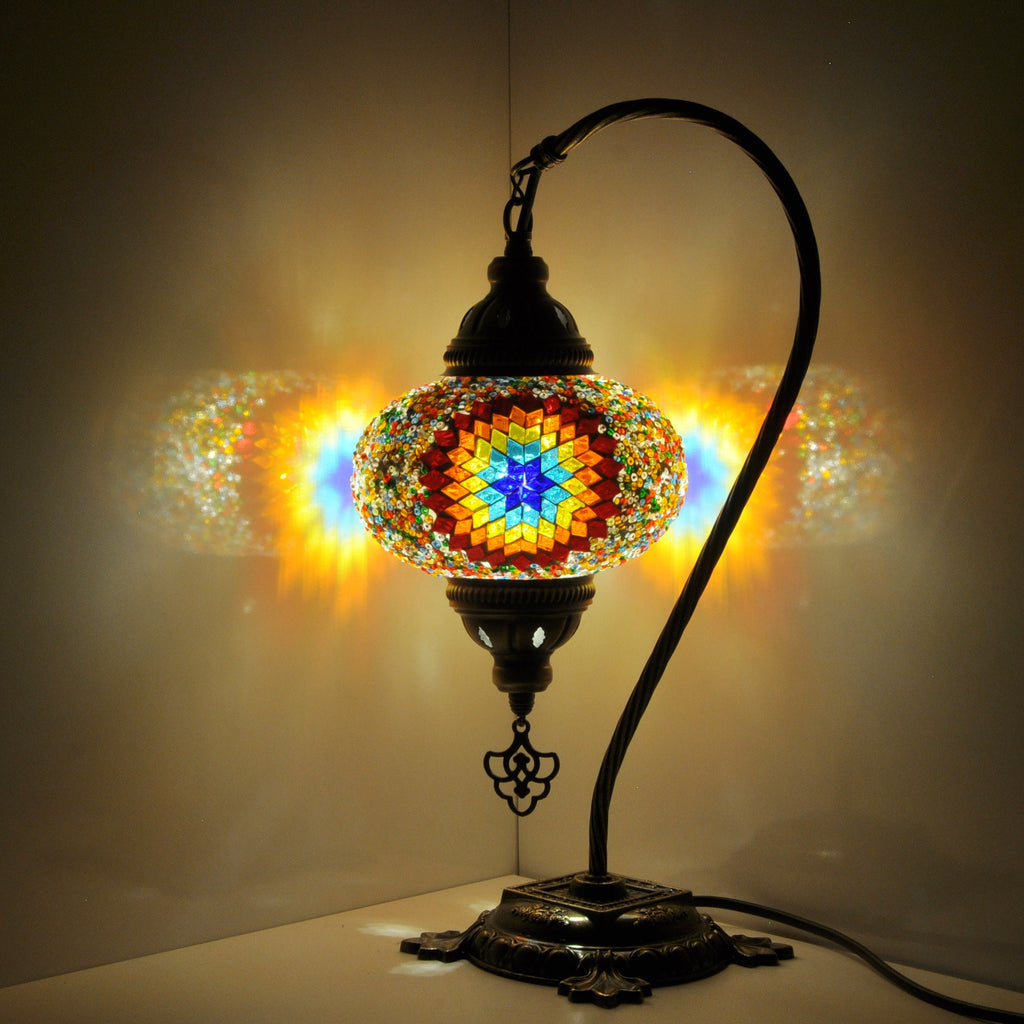 MoslandHome Handmade Turkish Mosaic Glass Table Lamp 16.5in Antique Brass