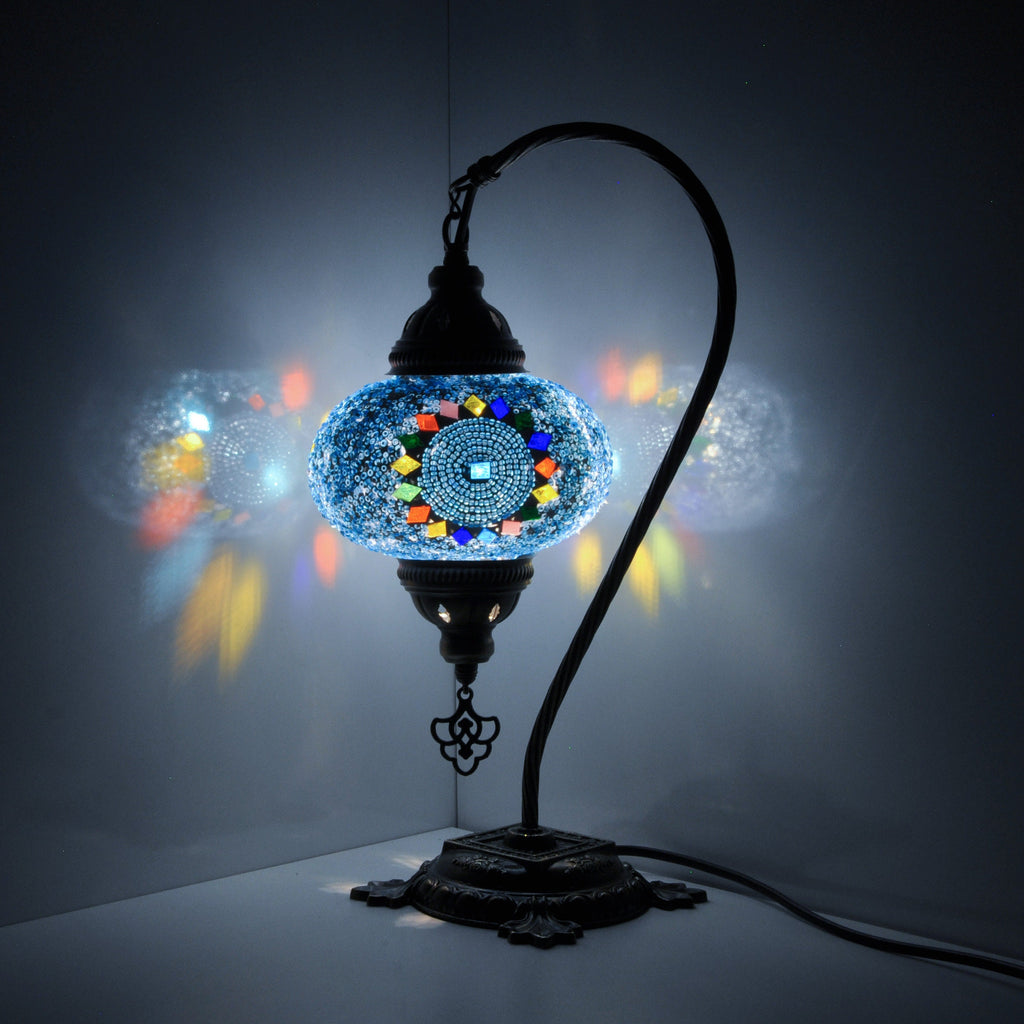 MoslandHome Handmade Turkish Mosaic Table Lamp Swan Neck 10 Styles
