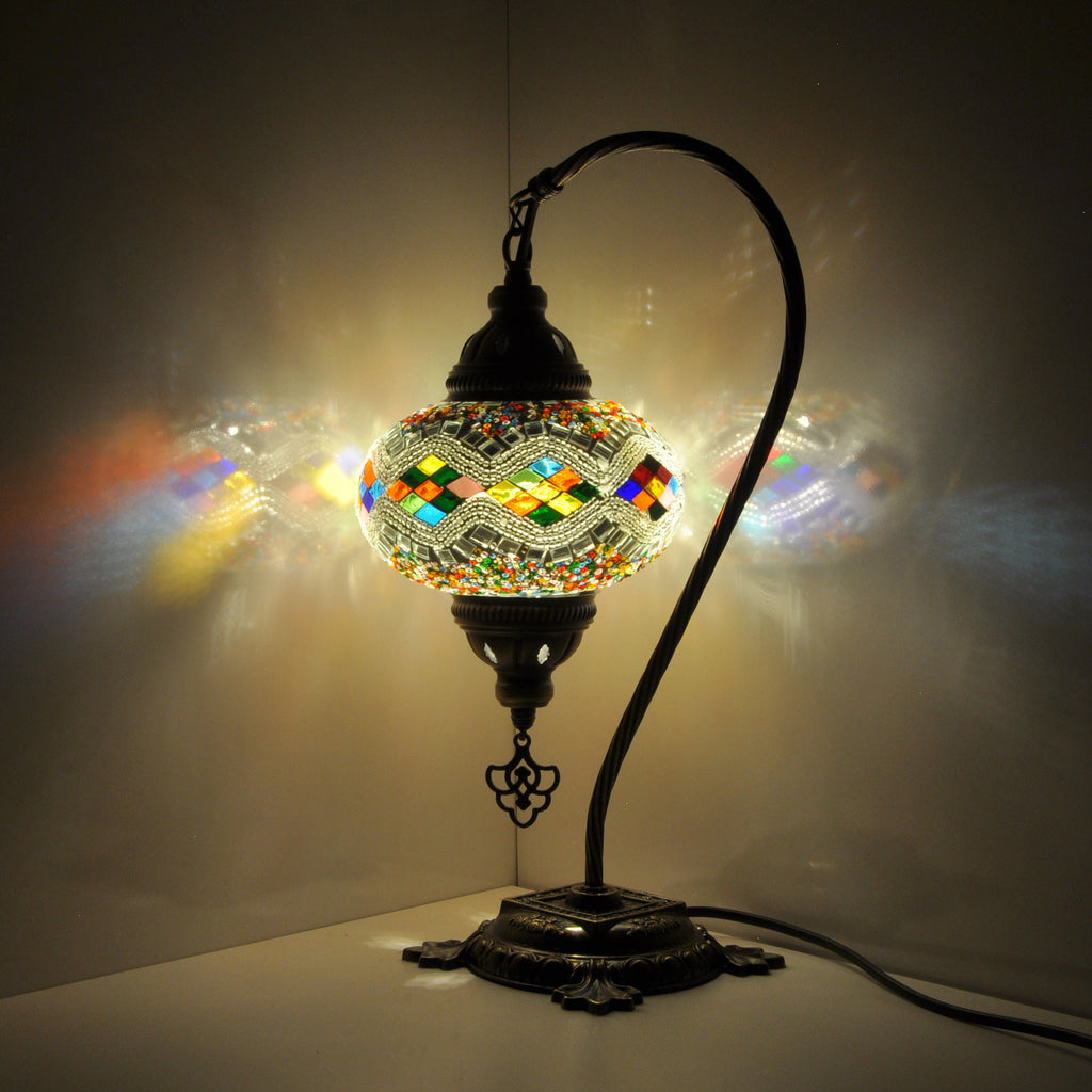 MoslandHome Mosaic Glass Table Lamp Handmade Swan Neck 10 Styles