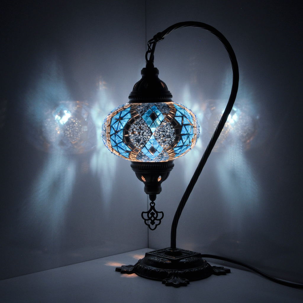 MoslandHome Turkish Mosaic Glass Swan Neck Table Lamp