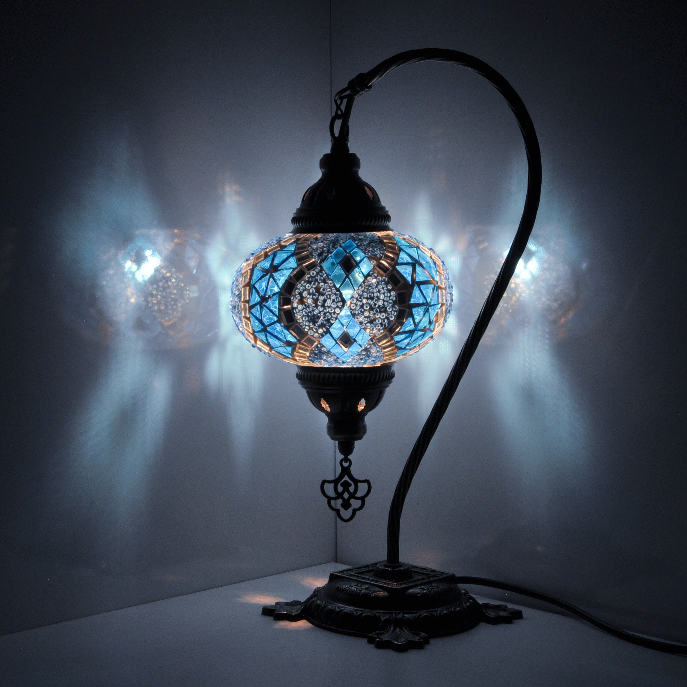 MoslandHome Turkish Mosaic Glass Swan Neck Table Lamp