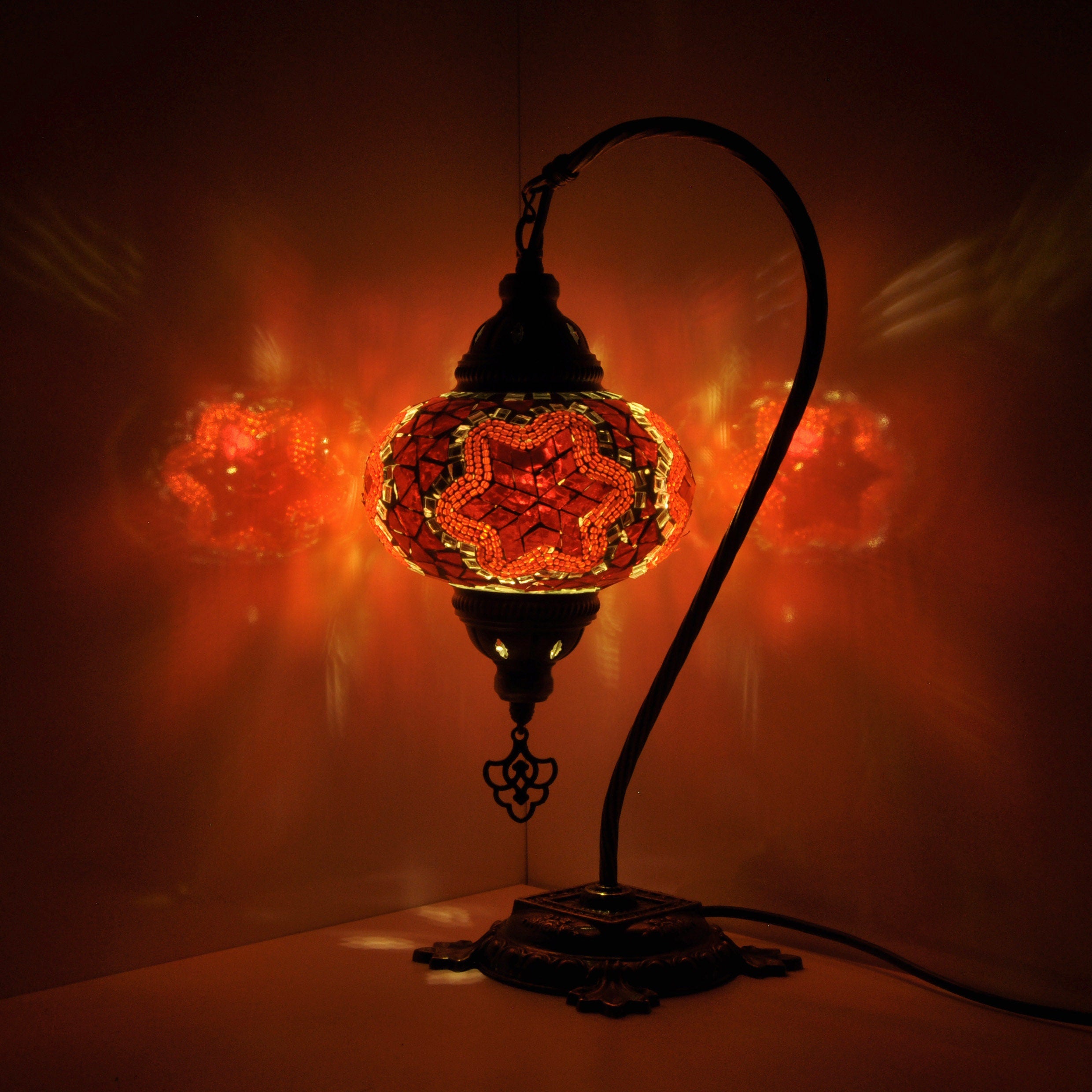 MoslandHome Turkish Mosaic Glass Swan Neck Table Lamp