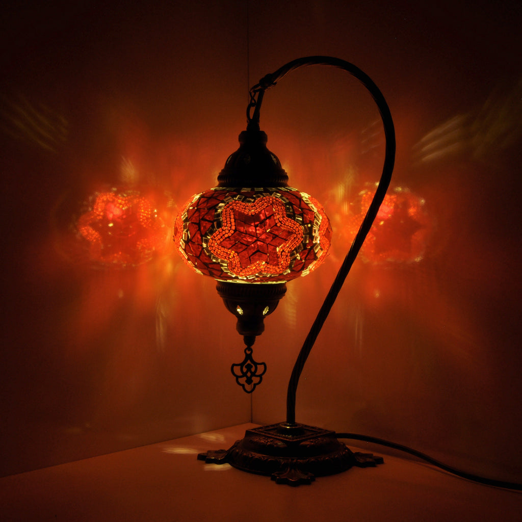 MoslandHome Handmade Turkish Mosaic Glass Table Lamp Swan Neck 16.5in