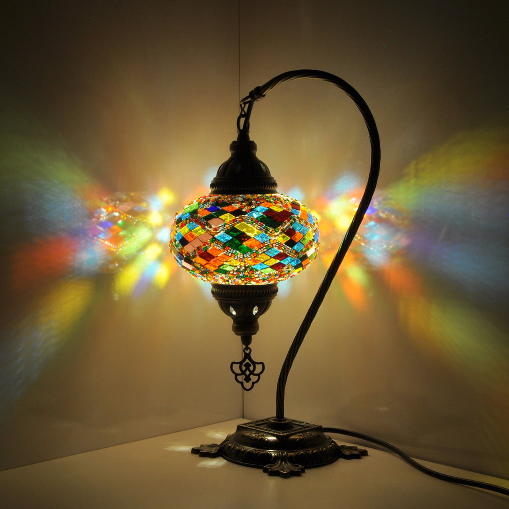 MoslandHome Turkish Mosaic Glass Swan Neck Table Lamp