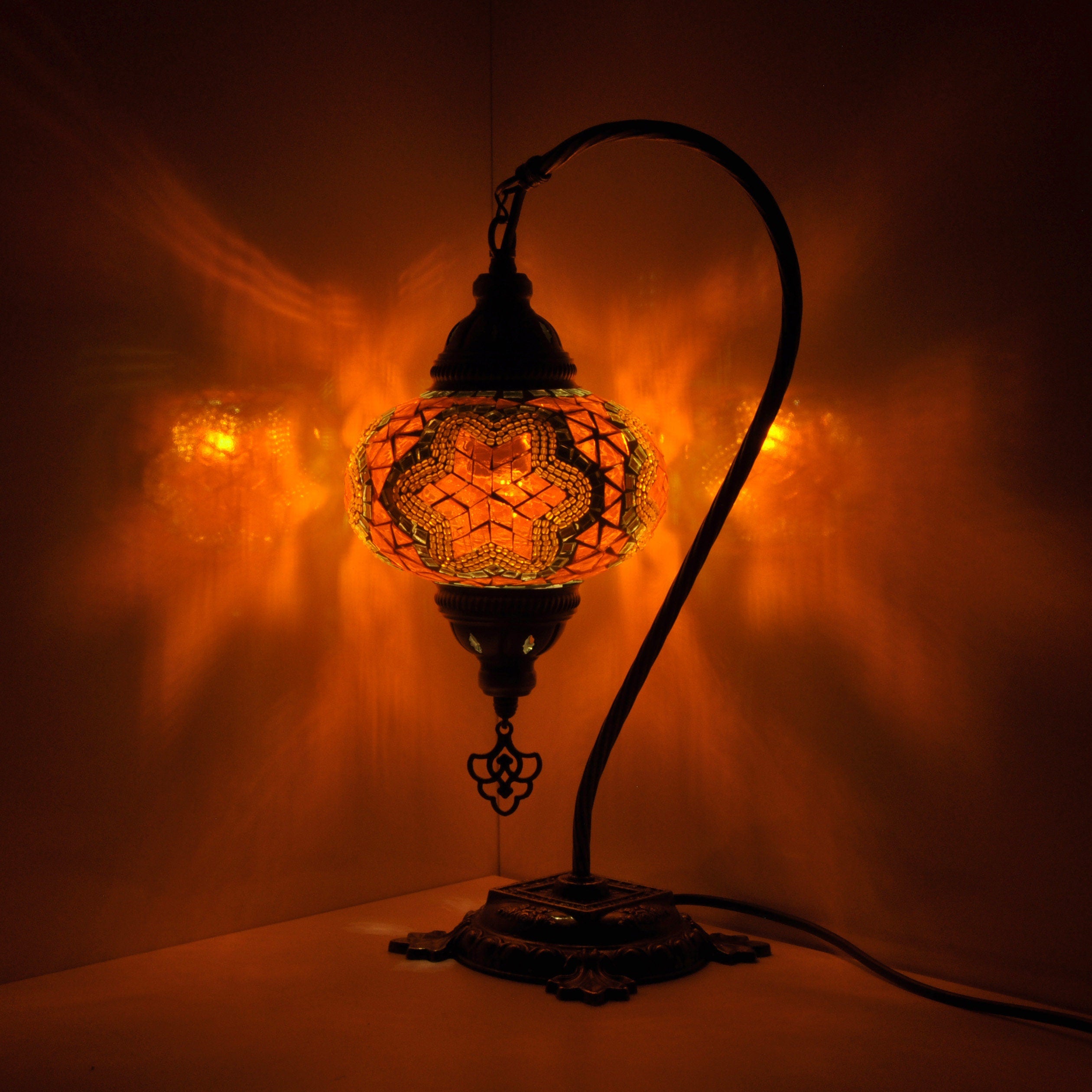 MoslandHome Turkish Mosaic Glass Swan Neck Table Lamp