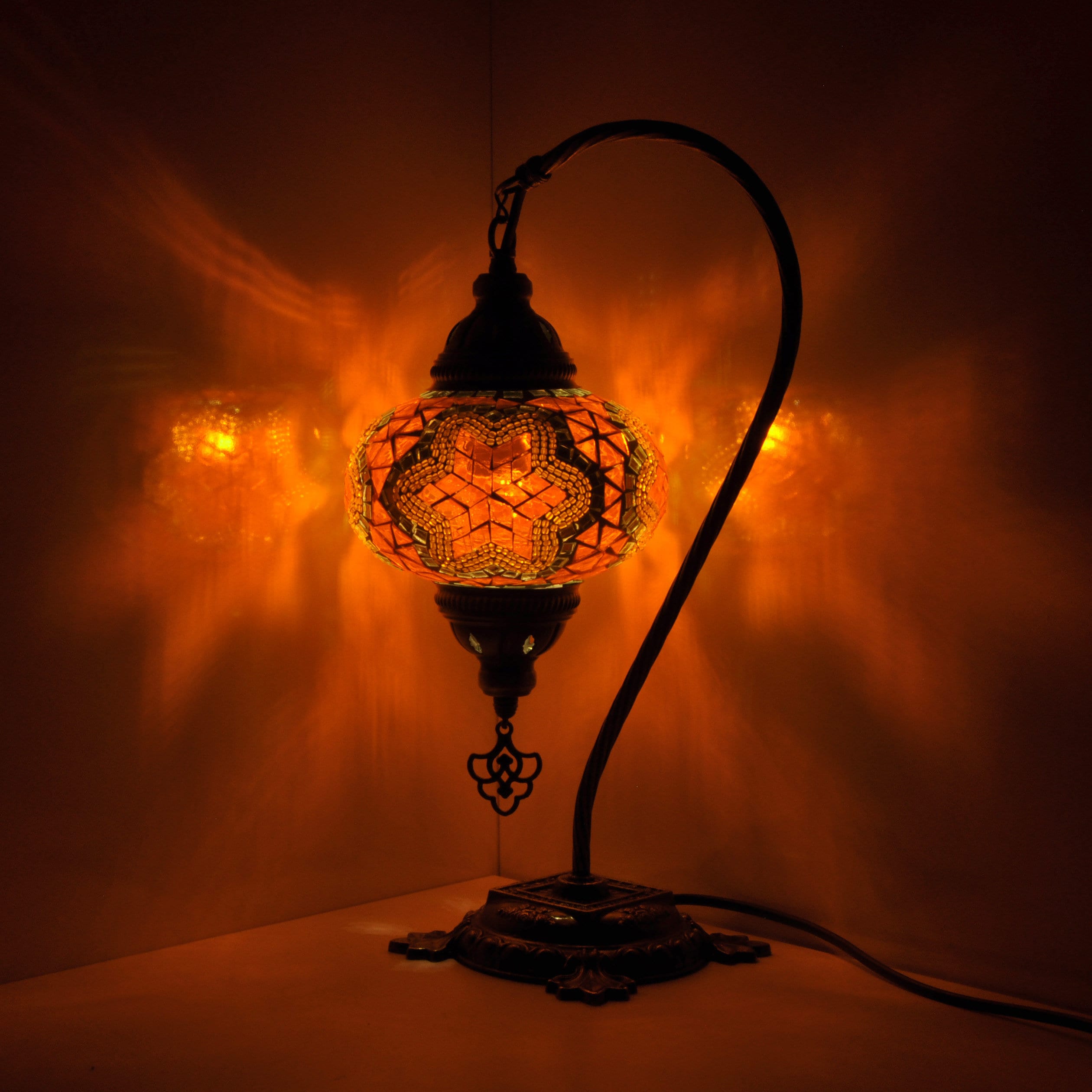 MoslandHome Turkish Mosaic Table Lamp, 16.5in Swan Neck, Handcrafted Glass