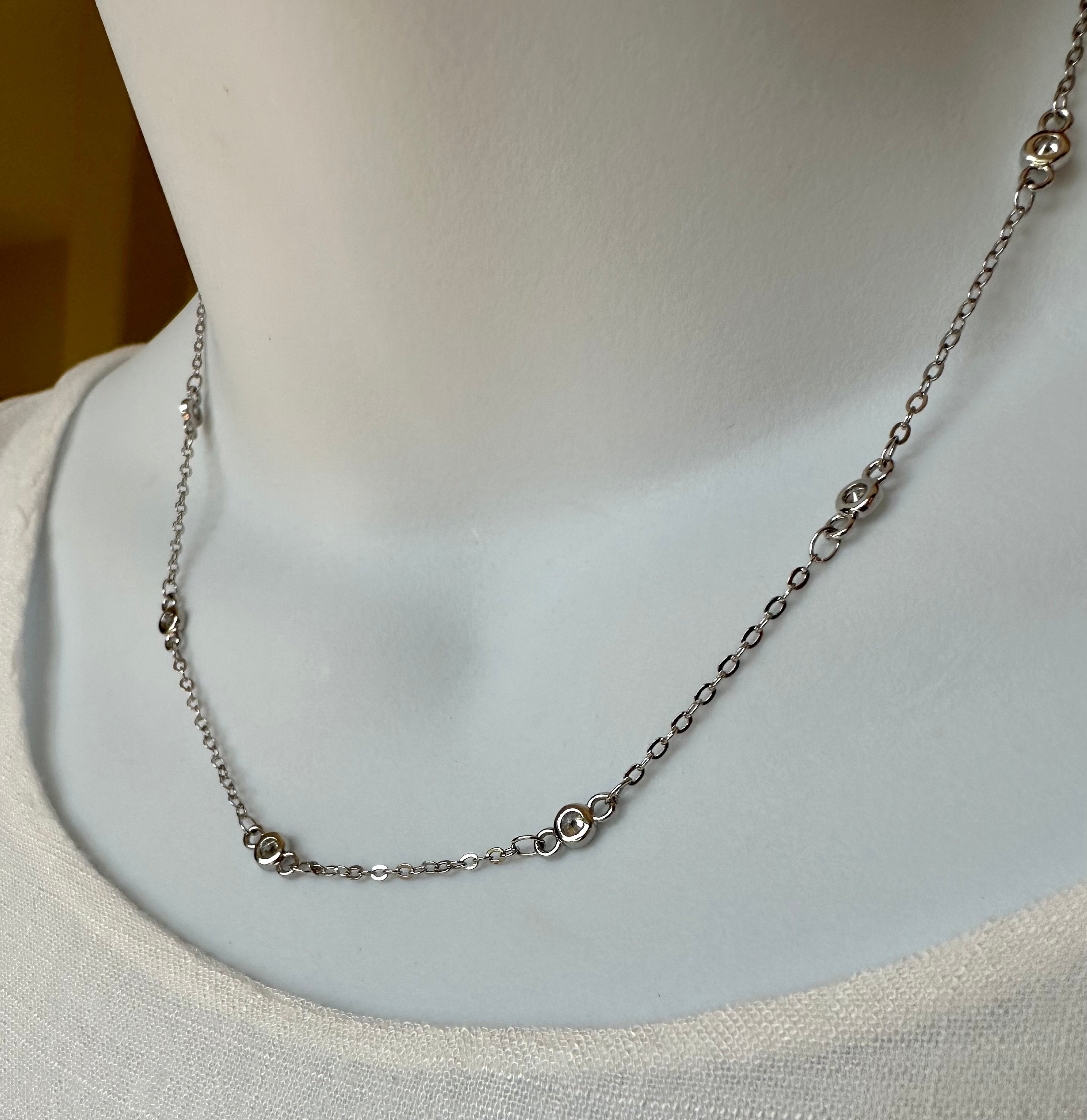 MossberryandStone Rhodium Plated Silver CZ Necklace Chain 16in Cubic Zirconia