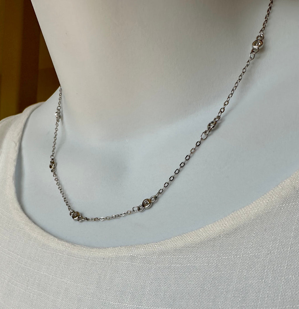 MossberryandStone Rhodium Plated Silver CZ Necklace Chain 16in Cubic Zirconia