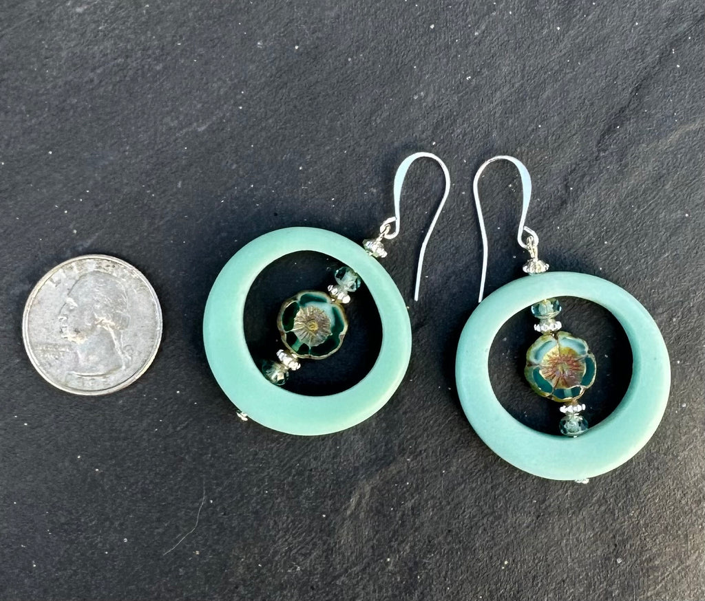 MossberryandStone Robins Egg Blue Funky Boho Dangle Earrings Czech Glass