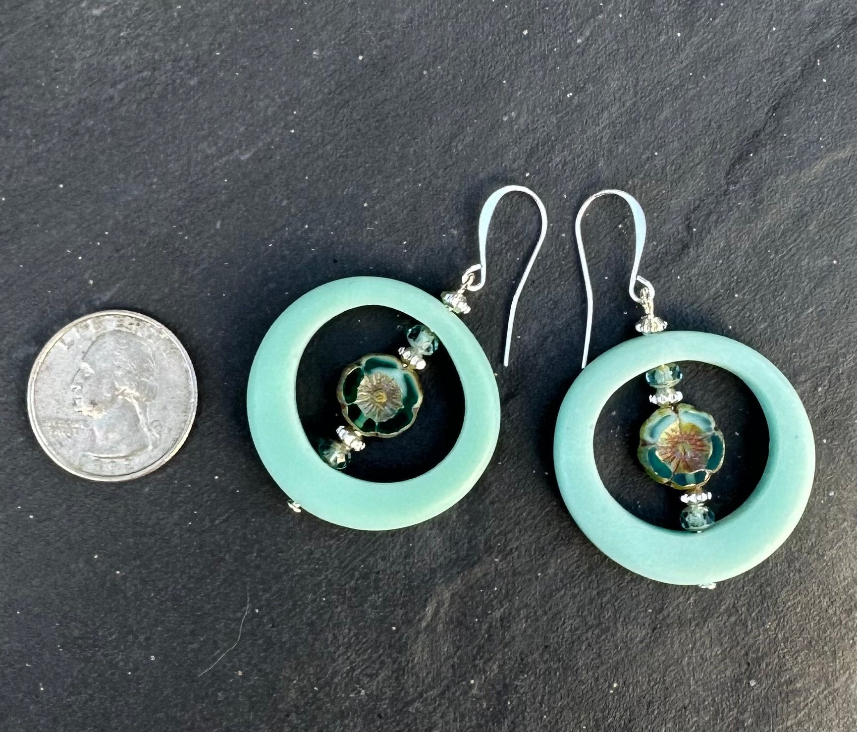 MossberryandStone Robins Egg Blue Funky Boho Dangle Earrings Czech Glass
