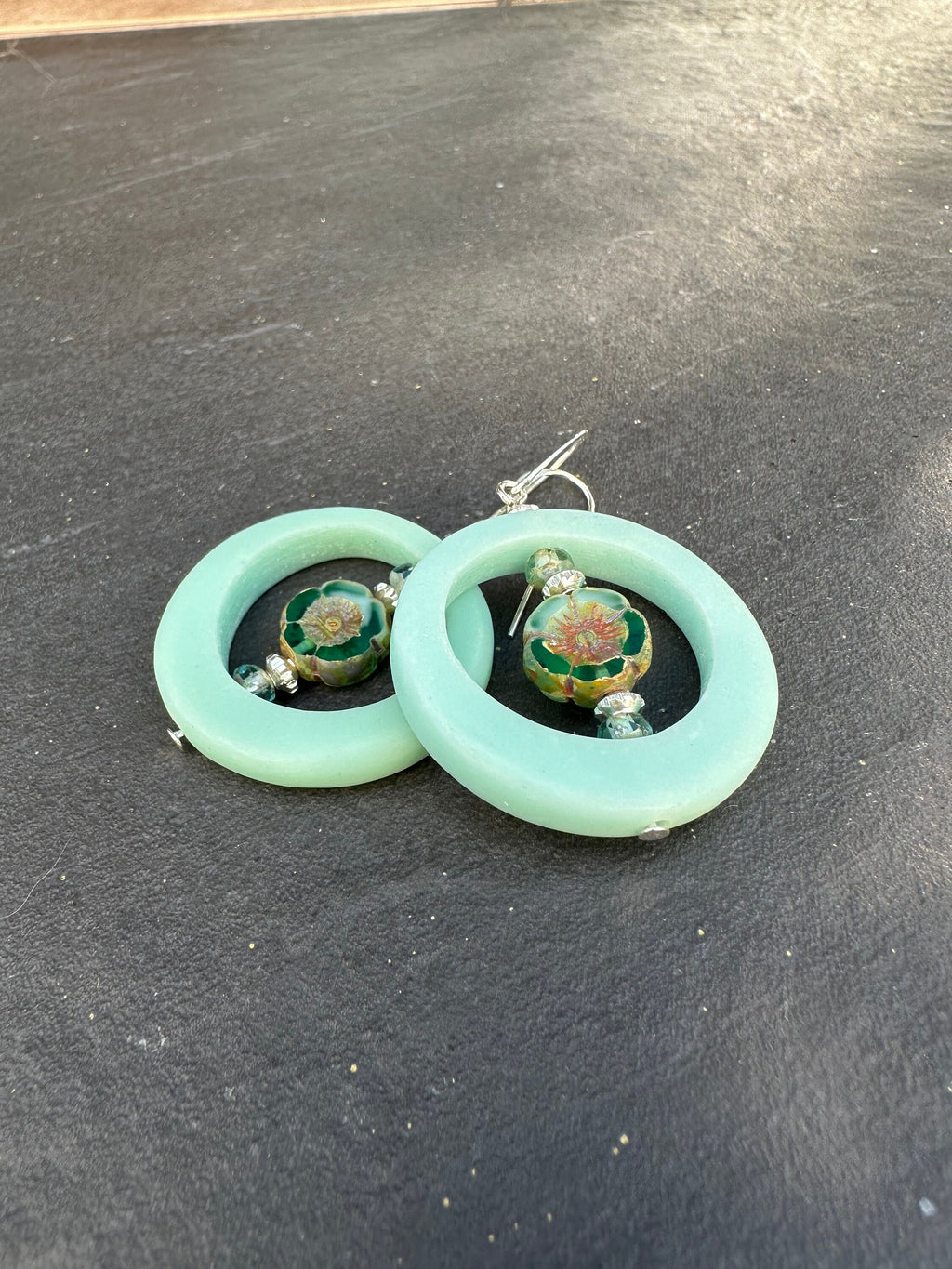 MossberryandStone Robins Egg Blue Funky Boho Dangle Earrings Czech Glass