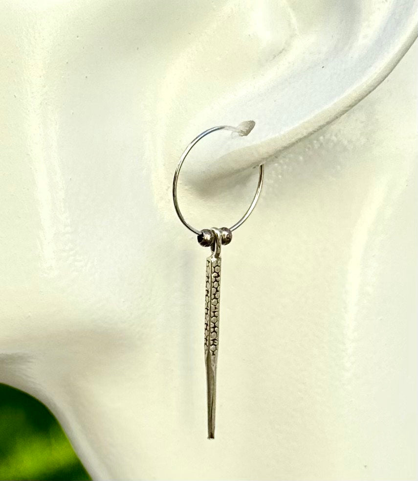 MossberryandStone Sterling Silver Ethnic Hoop Earrings With Spike Charm