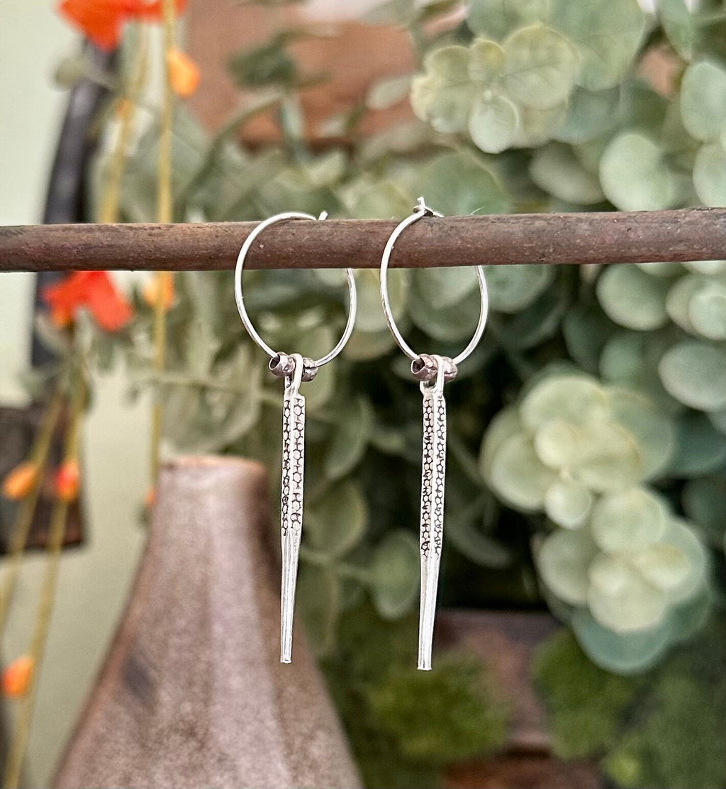 MossberryandStone Sterling Silver Ethnic Hoop Earrings With Spike Charm