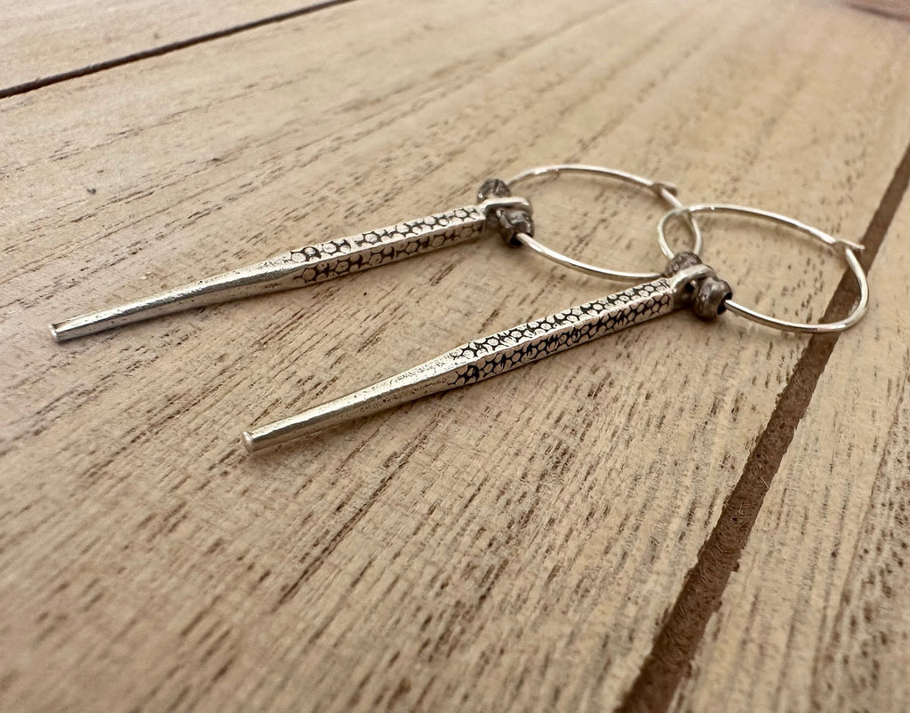 MossberryandStone Sterling Silver Unisex Hoop Dangle Earrings Spike Charm