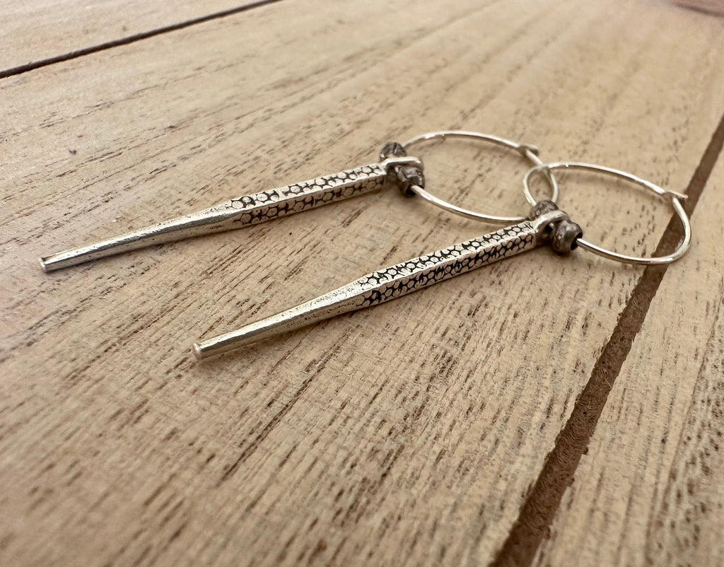 MossberryandStone Sterling Silver Ethnic Hoop Earrings With Spike Charm