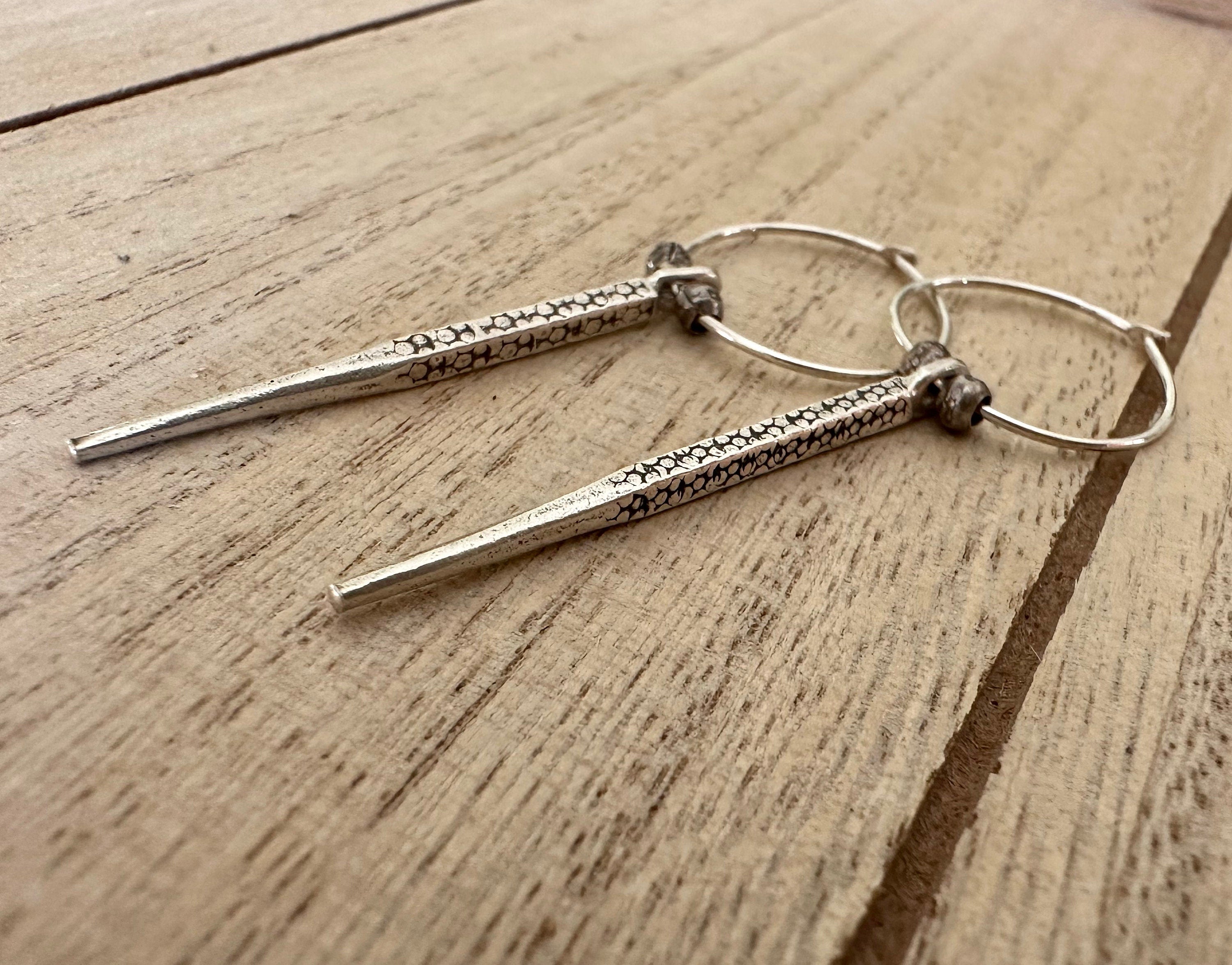 MossberryandStone Sterling Silver Ethnic Hoop Earrings With Spike Charm