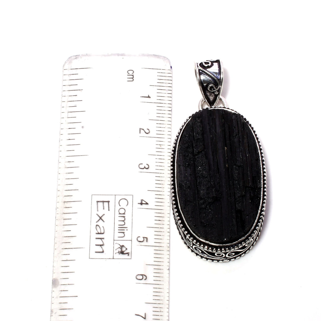 EkkJewels Natural Black Tourmaline 925 Sterling Silver Pendant Necklace