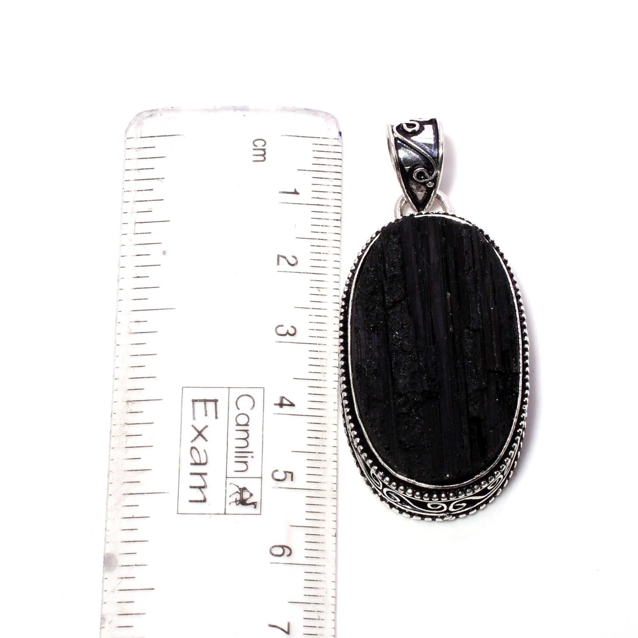 EkkJewels Natural Black Tourmaline 925 Sterling Silver Pendant Necklace