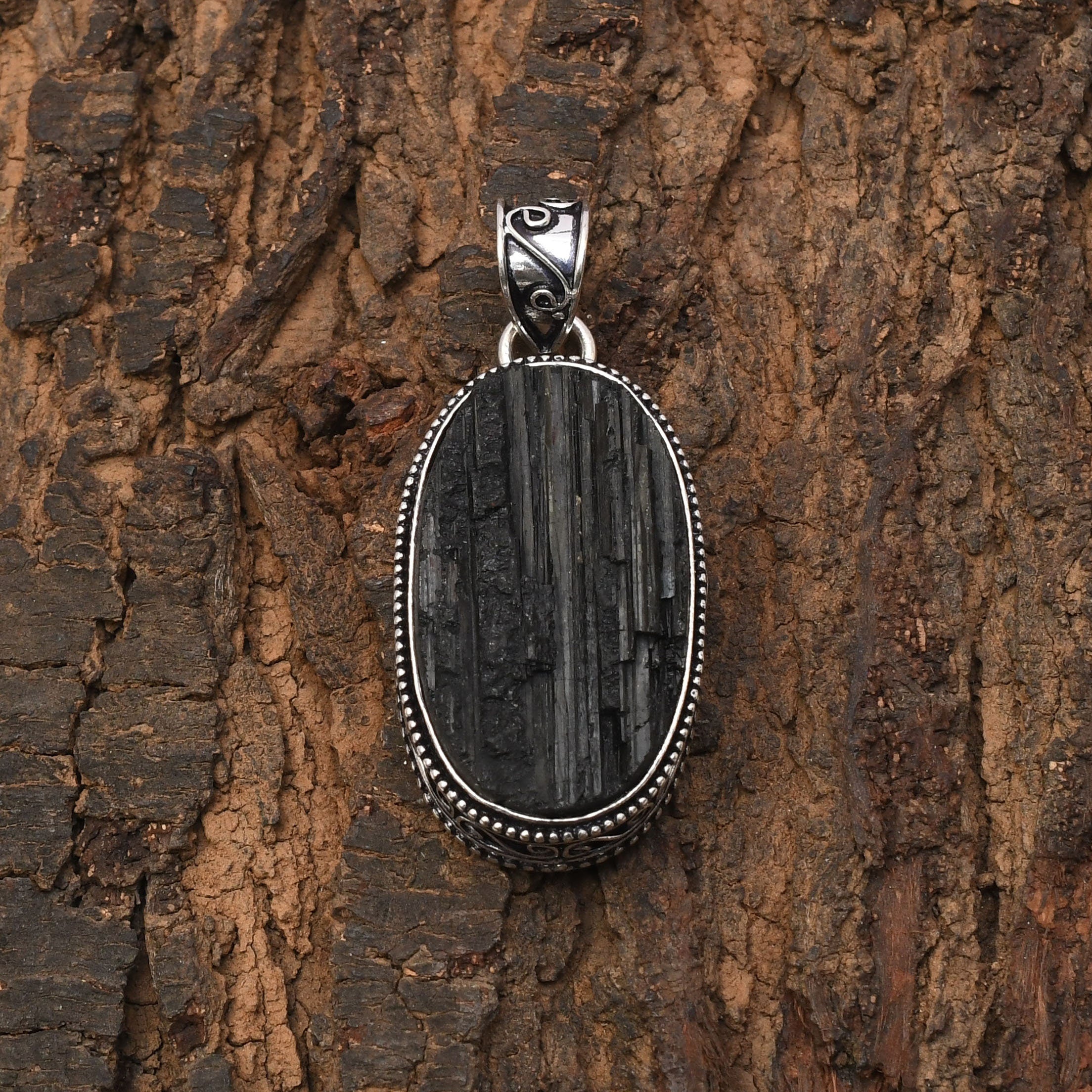 EkkJewels Natural Black Tourmaline 925 Sterling Silver Pendant Necklace