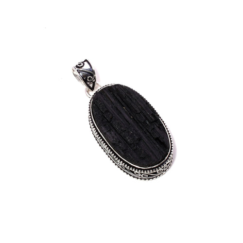 EkkJewels Natural Black Tourmaline 925 Sterling Silver Pendant Necklace