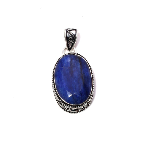 Blue Sapphire 925 Sterling Silver Pendant Necklace - Handmade