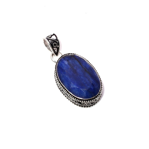 Blue Sapphire 925 Sterling Silver Pendant Necklace - Handmade
